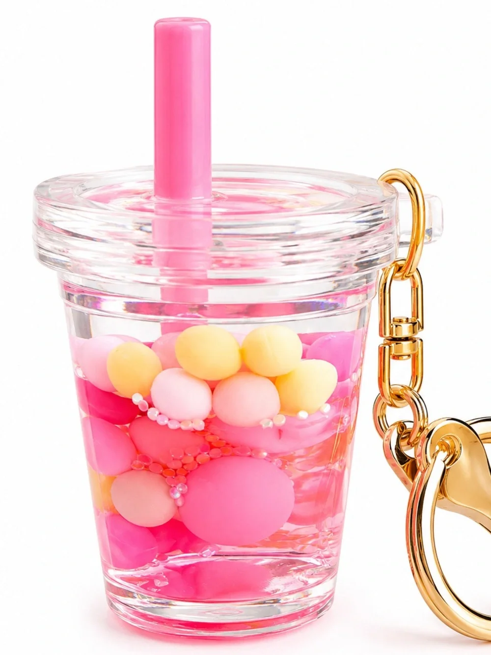 Bubble Tea Cup Liquid Shaker Keychain Pink Kawaii Bag Charm Cute Gift